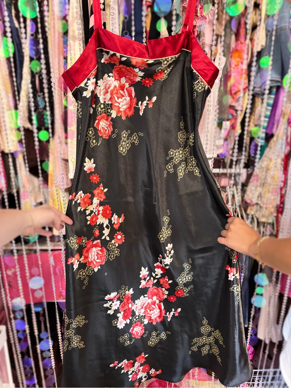 90s Black & Red Floral Slip Dress